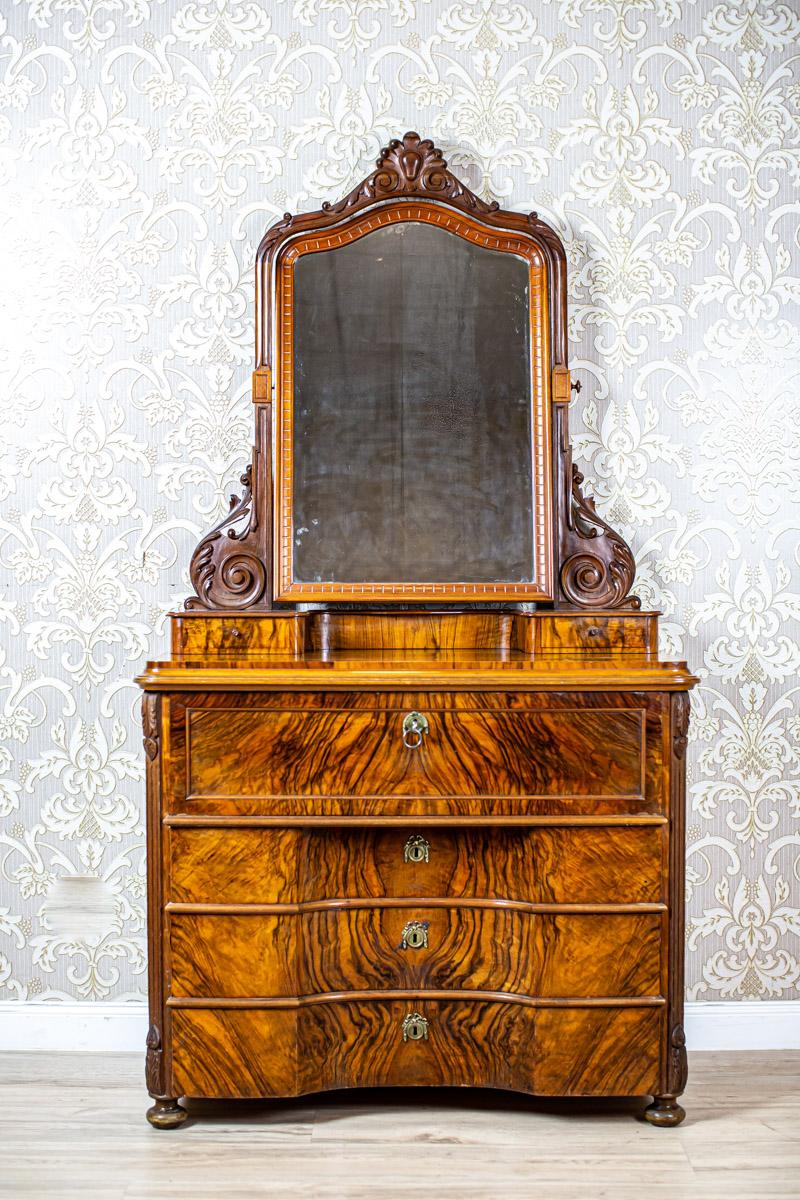 Zweiteilige Kommode aus dem 19. Jahrhundert mit Spiegel in braunem Furnier und Palisanderholz (Europäisch) im Angebot