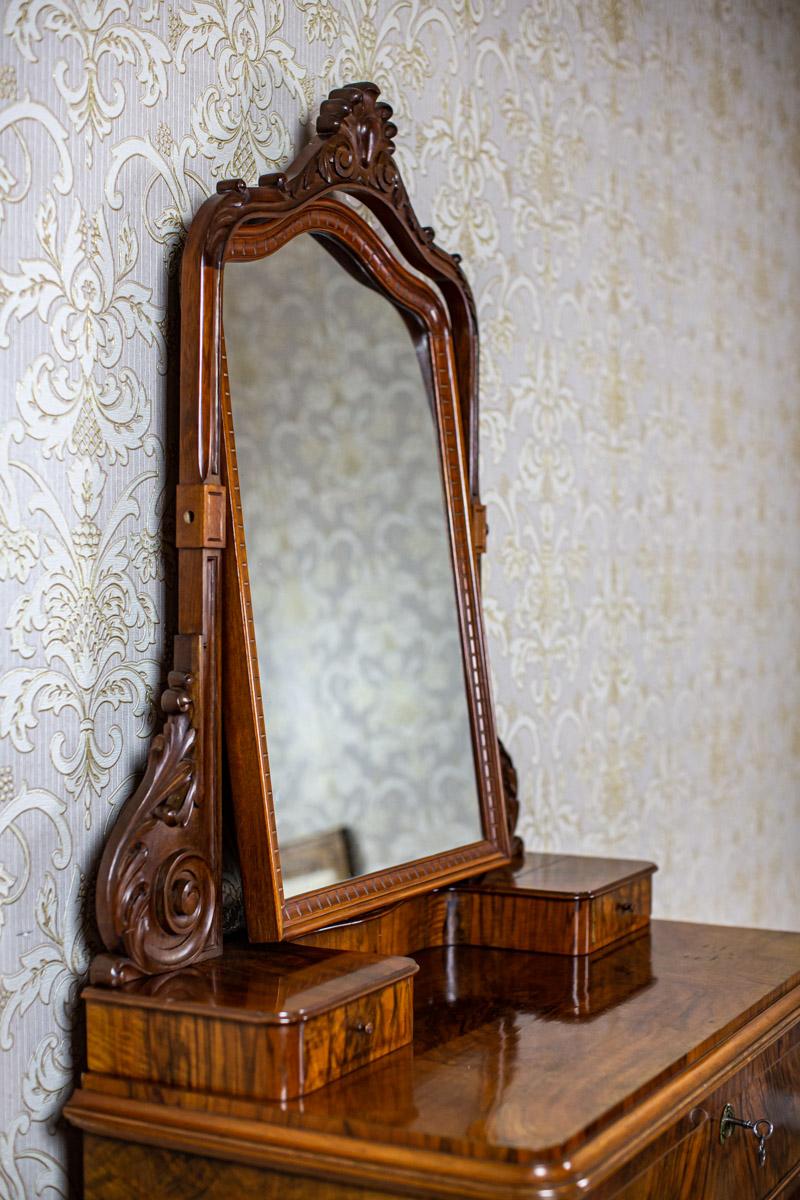 19th-Century Two-Part Dresser With Mirror in Brown Veneered With Rosewood For Sale 1