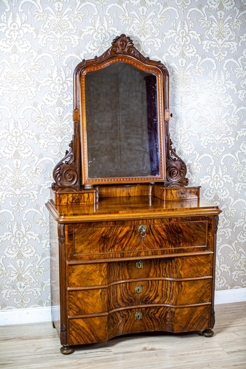 European 19th-Century Two-Part Dresser With Mirror in Brown Veneered With Rosewood For Sale