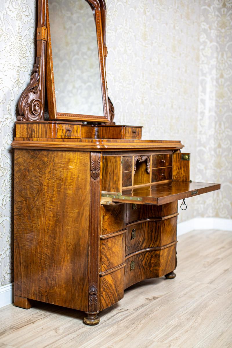 19th-Century Two-Part Dresser With Mirror in Brown Veneered With Rosewood For Sale 3