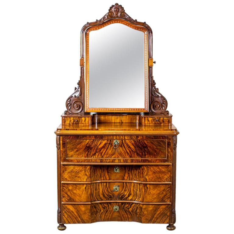 19th-Century Two-Part Dresser With Mirror in Brown Veneered With Rosewood