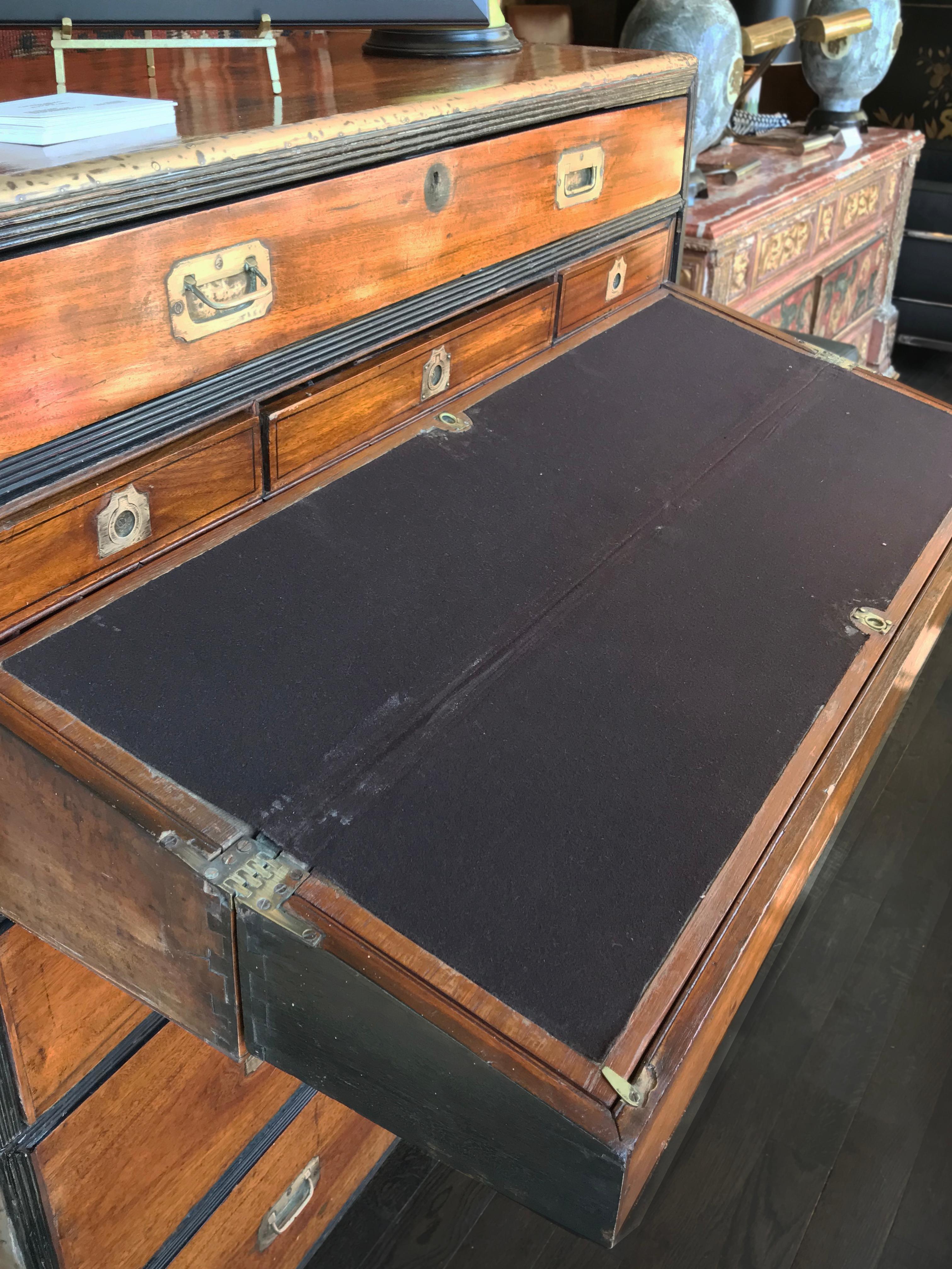 19th Century Two-Part Mahogany Campaign Chest with Secretary Desk 3
