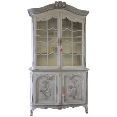 19th Century Two- Part Painted French Oak Buffet a Deux Corps