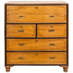 19th Century Two-Piece Camphor Wood Campaign Chest with Folding Writing Desk