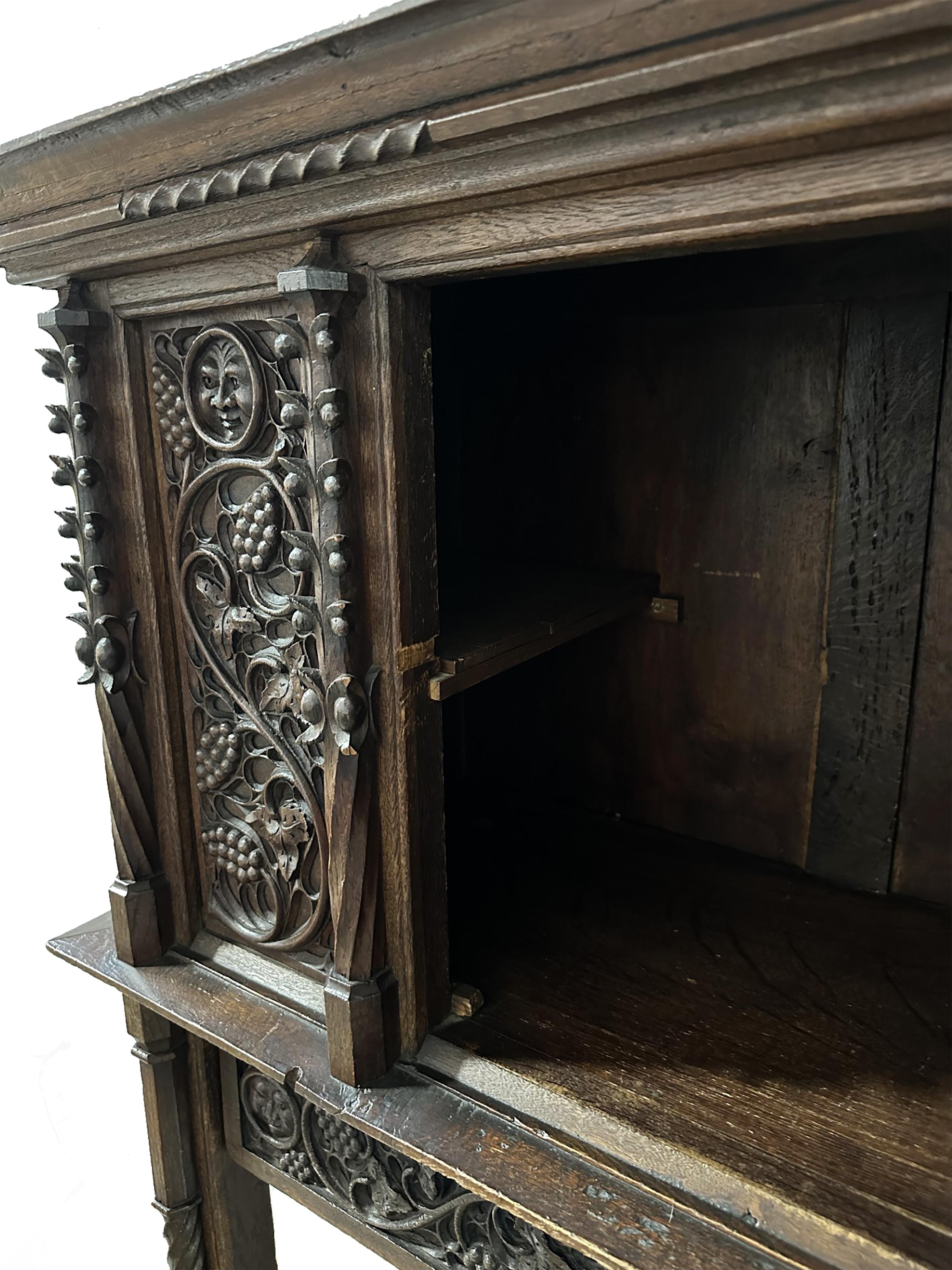 19th Century Two-Piece Gothic Style Oak Cabinet For Sale 6
