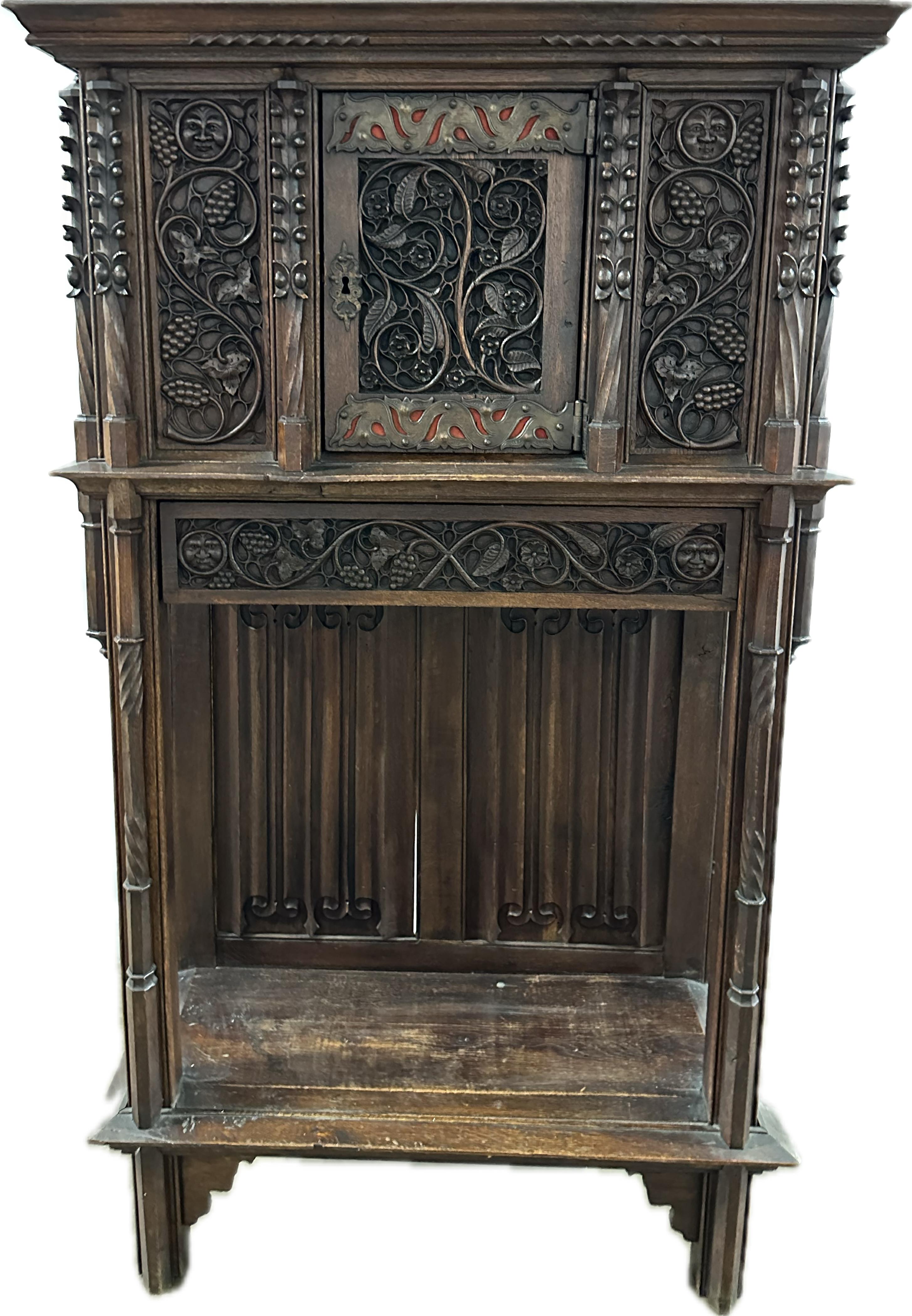 19th Century Two-Piece Gothic Style Oak Cabinet For Sale 8