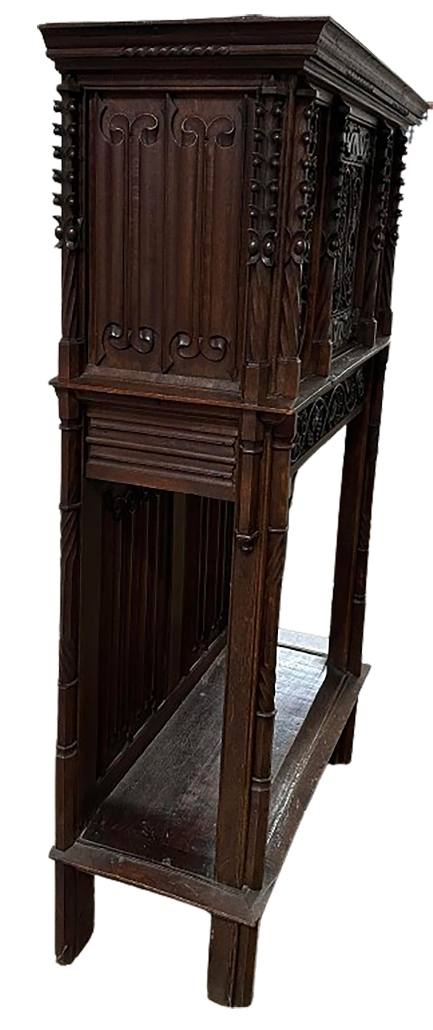 19th Century Two-Piece Gothic Style Oak Cabinet For Sale 3