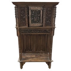 Antique 19th Century Two-Piece Gothic Style Oak Cabinet