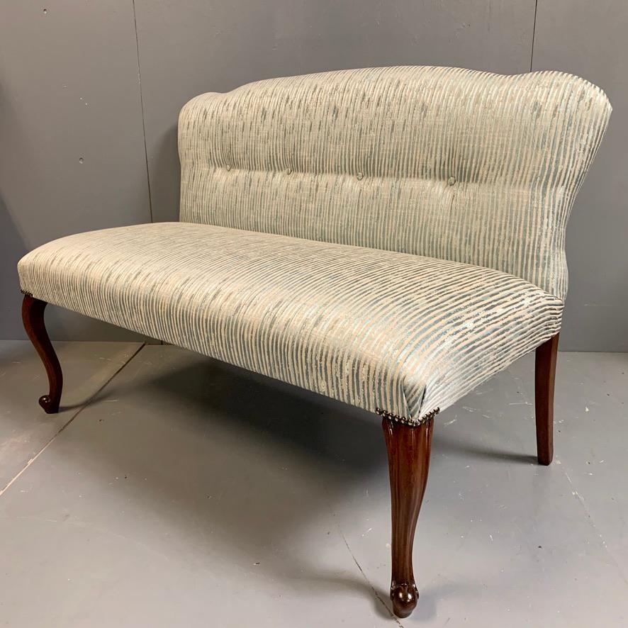 English 19th Century Two-Seat Occasional Sofa or Window Seat Newly Upholstered in Teal