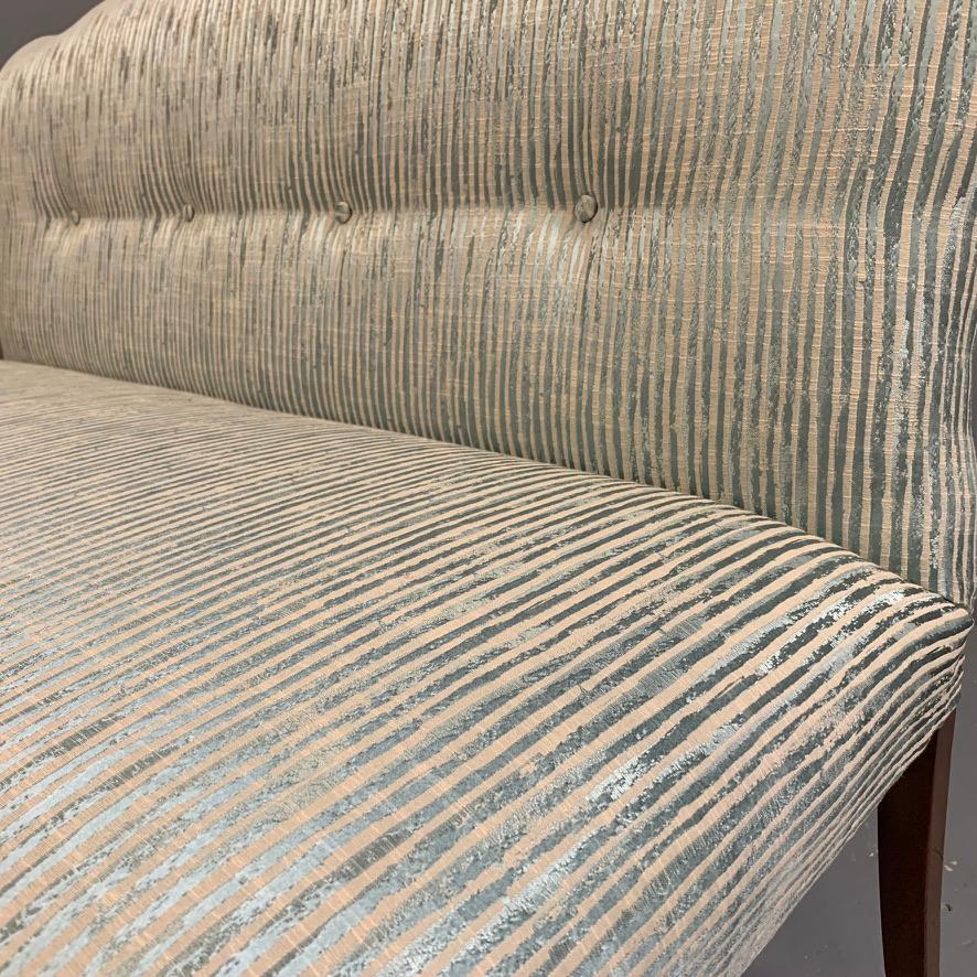 19th Century Two-Seat Occasional Sofa or Window Seat Newly Upholstered in Teal In Good Condition In Uppingham, Rutland