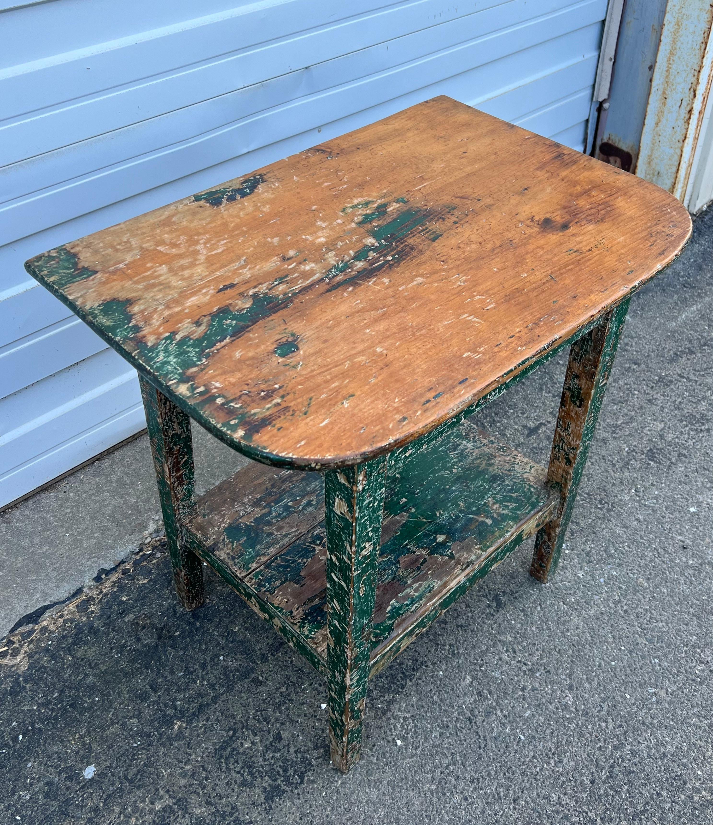 Canadian 19th Century Two Tier Side Table in Original Green Paint