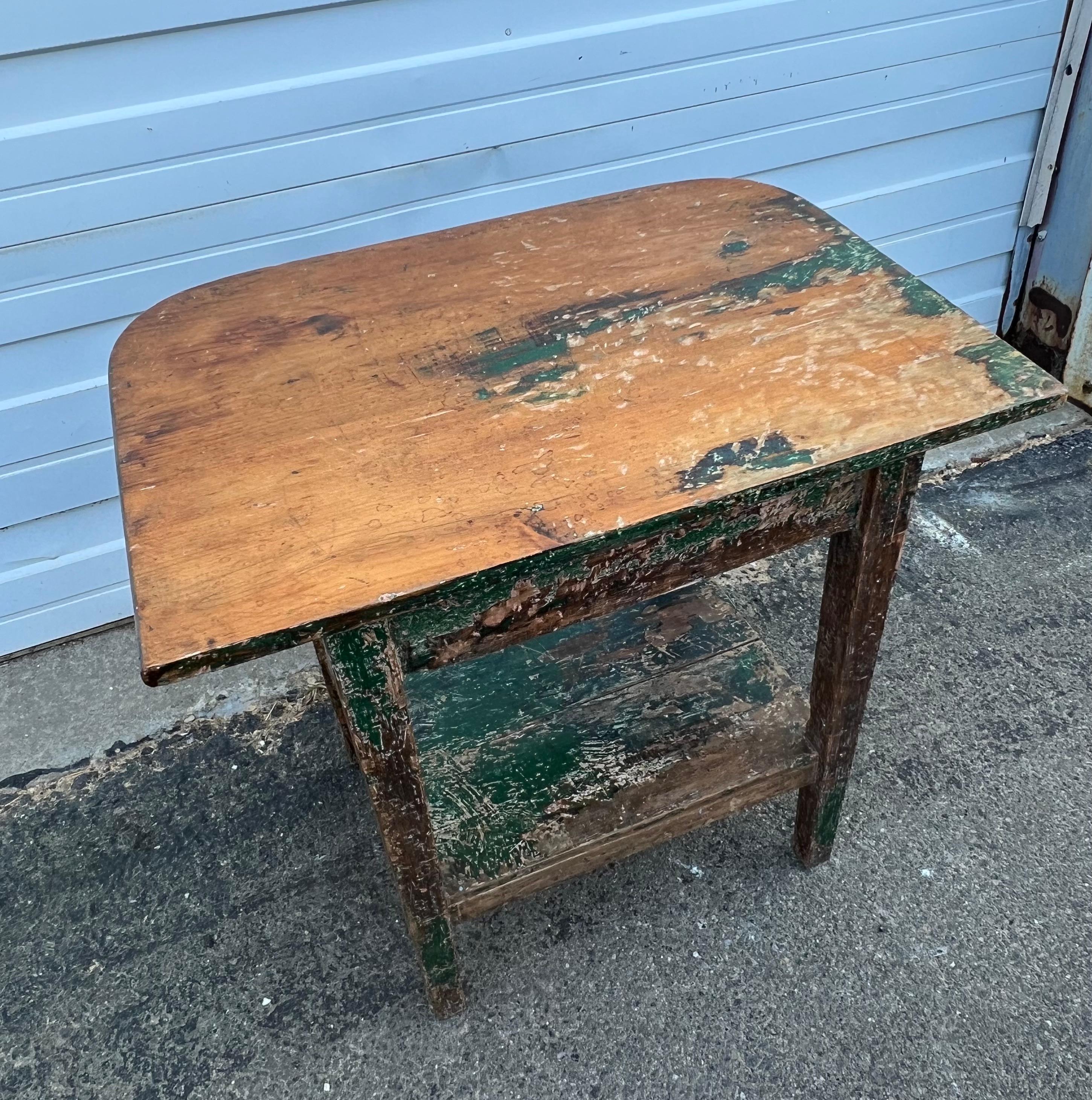 19th Century Two Tier Side Table in Original Green Paint In Good Condition In Nantucket, MA