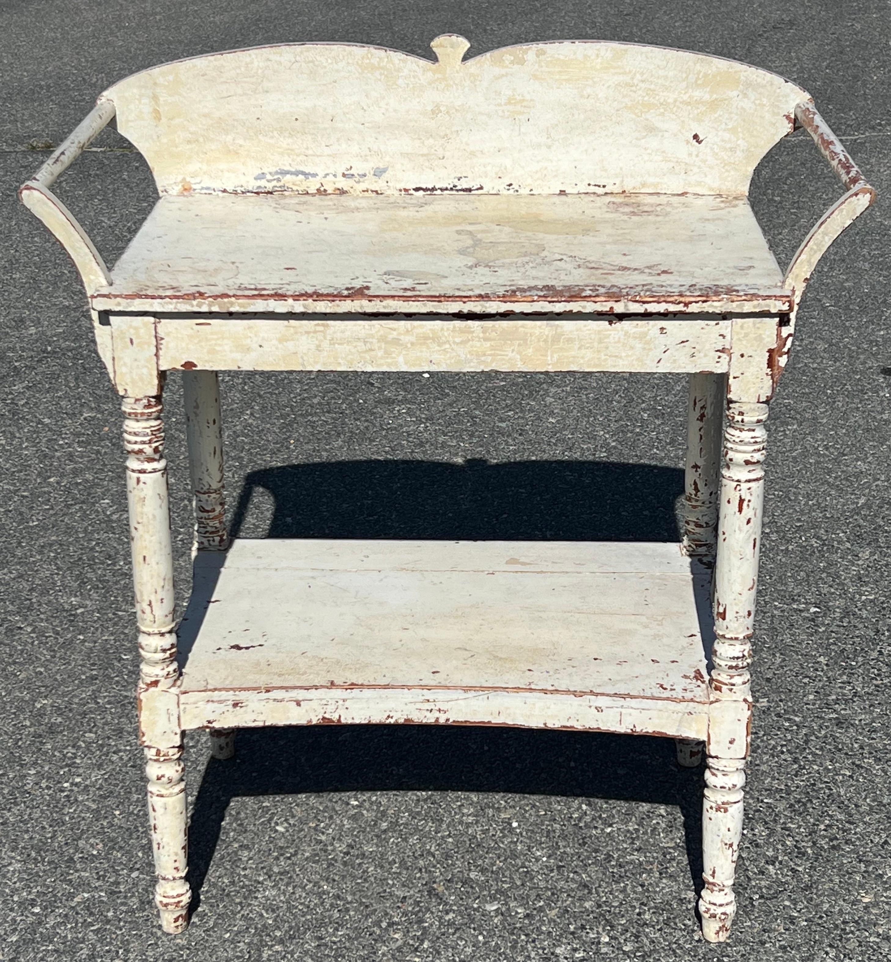 Hand-Crafted 19th Century Two Tier Washstand in Original White Paint For Sale