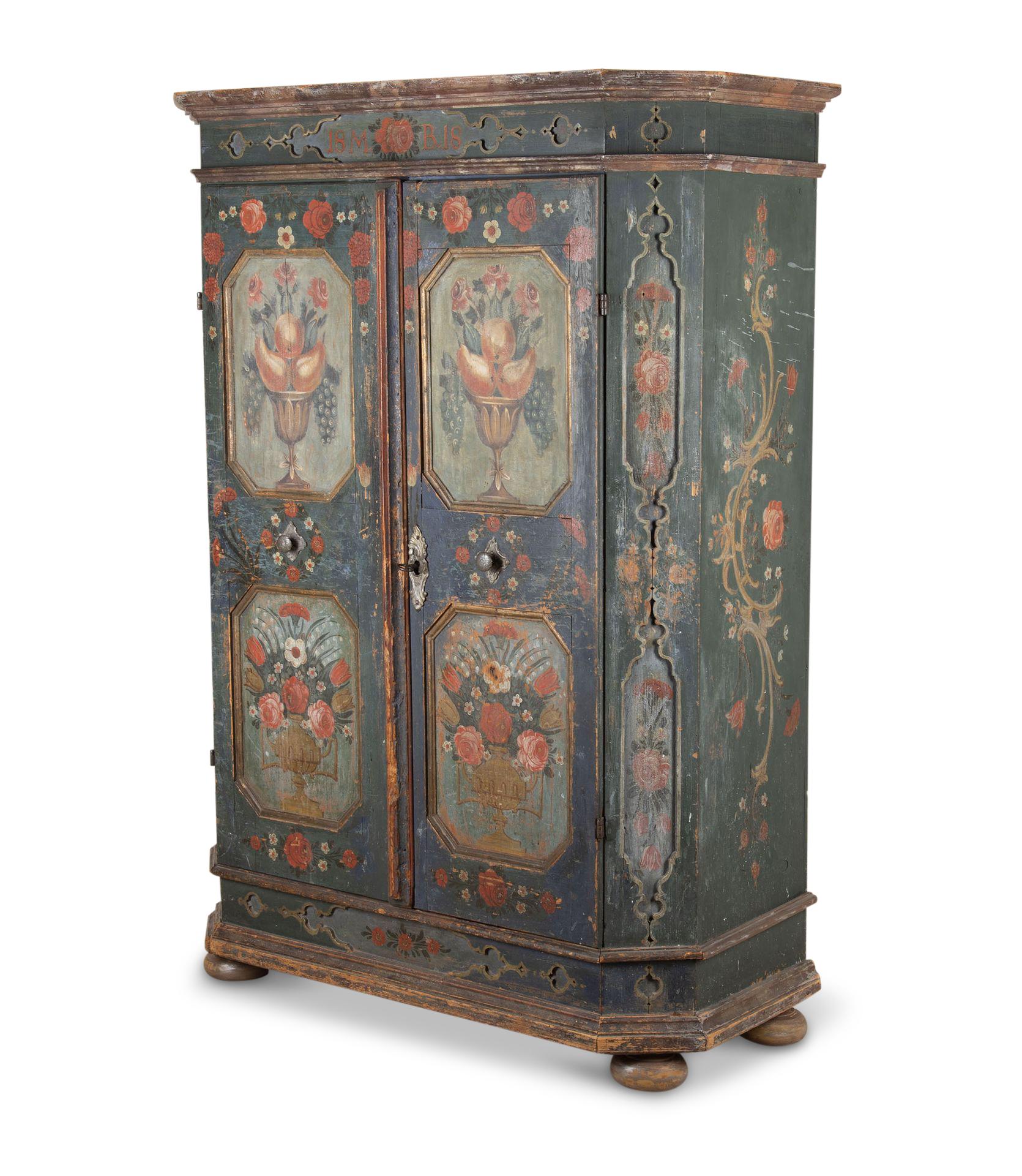 Austriaco Credenza tirolese del XIX secolo in pino dipinta a mano in vendita