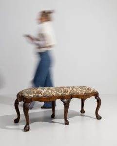 19th Century UK Warm Floral Tapestry Carved Mahogany Footstool Bench
