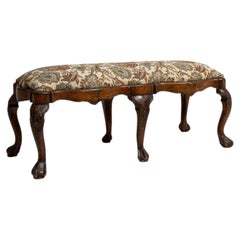 19th Century UK Warm Floral Tapestry Carved Mahogany Footstool Bench