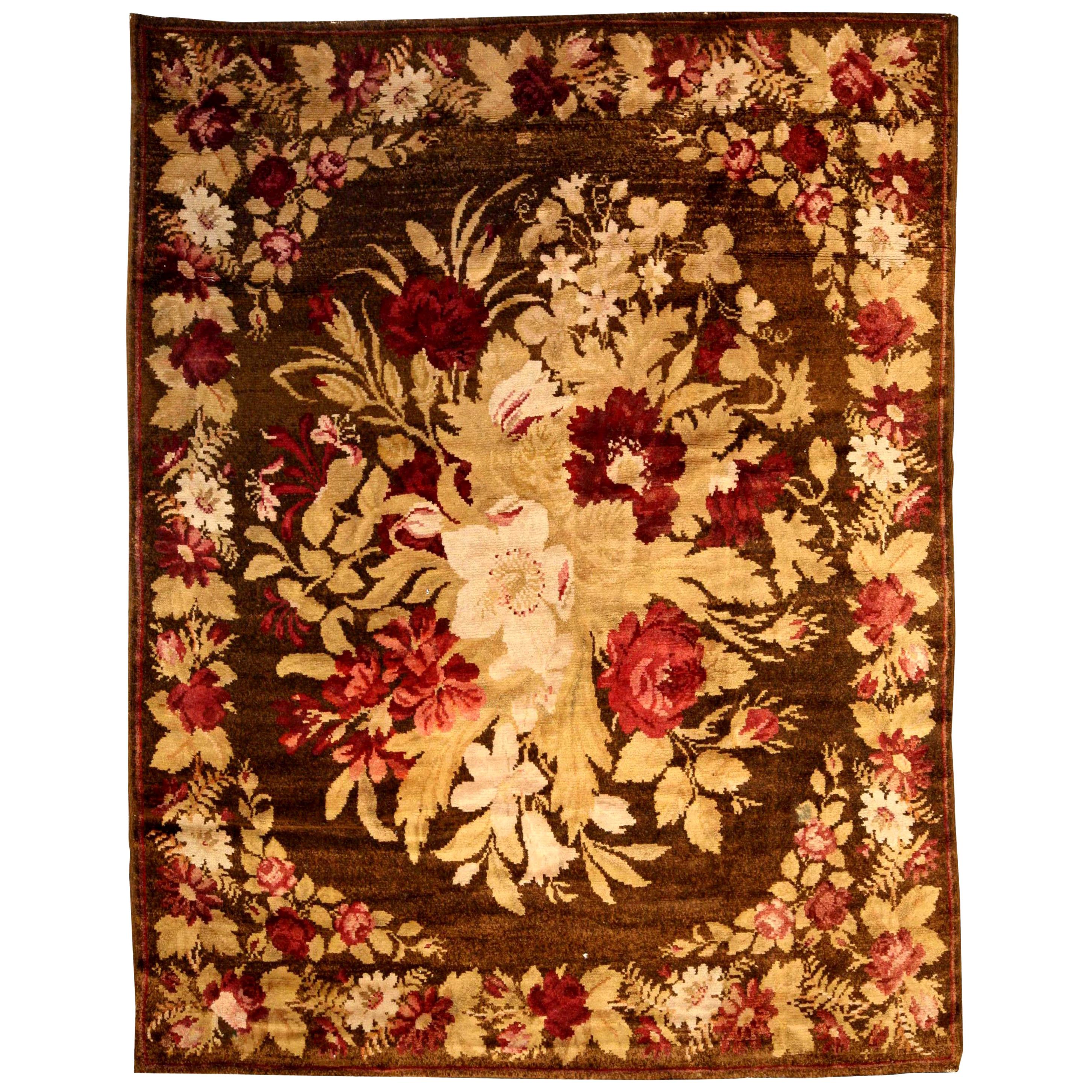 19th Century Ukrainian Floral Handmade Wool Rug For Sale