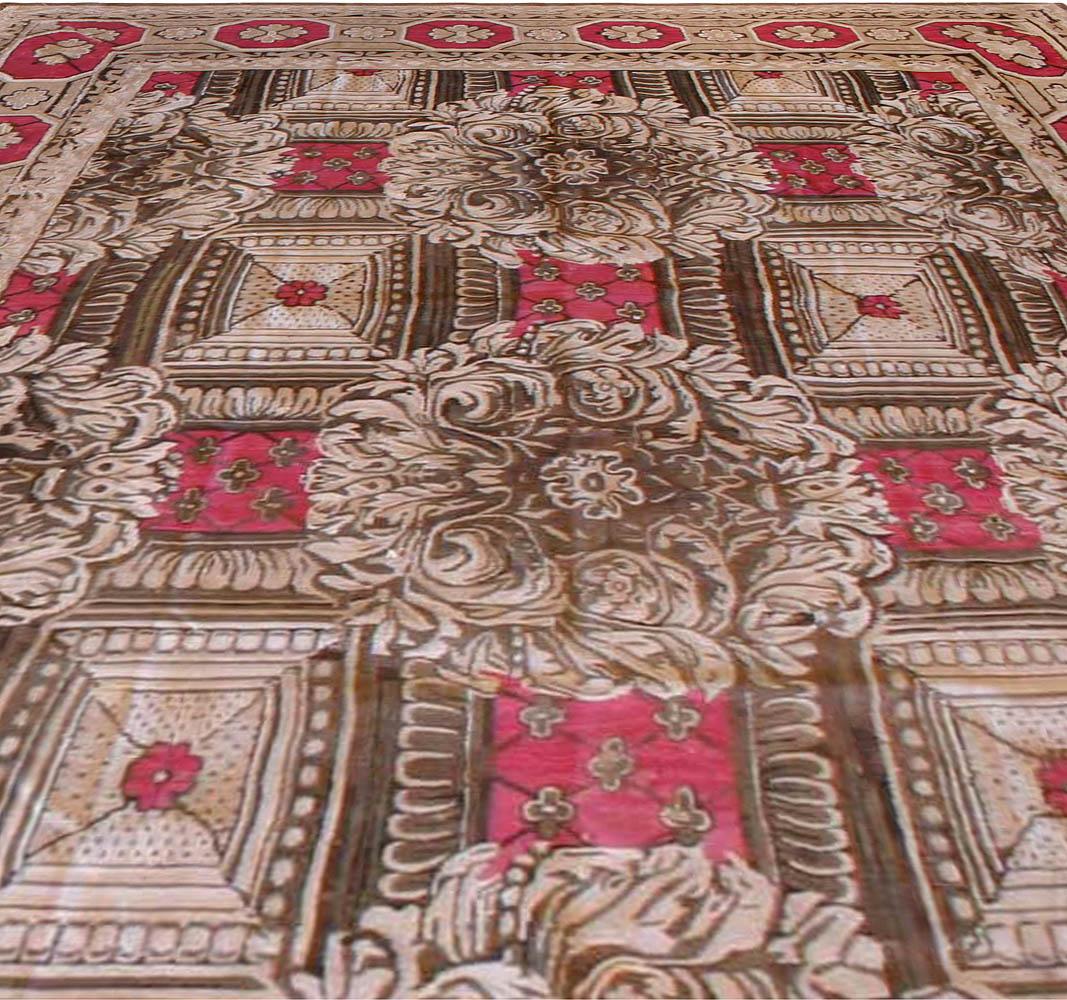 19th century Ukrainian rose and beige handwoven wool carpet.
Size: 6'7