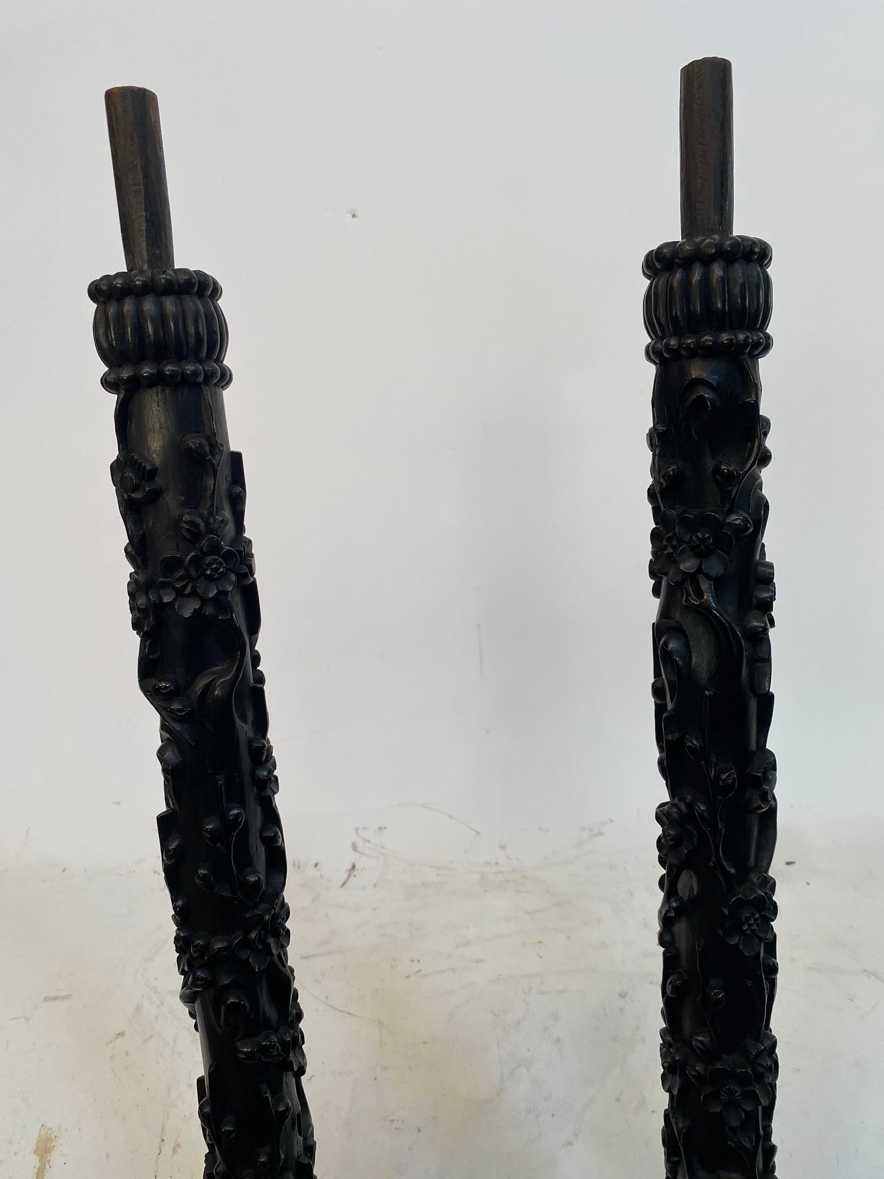 19th Century Unique Chinese Carved Hardwood Flower Tall Stands For Sale 8