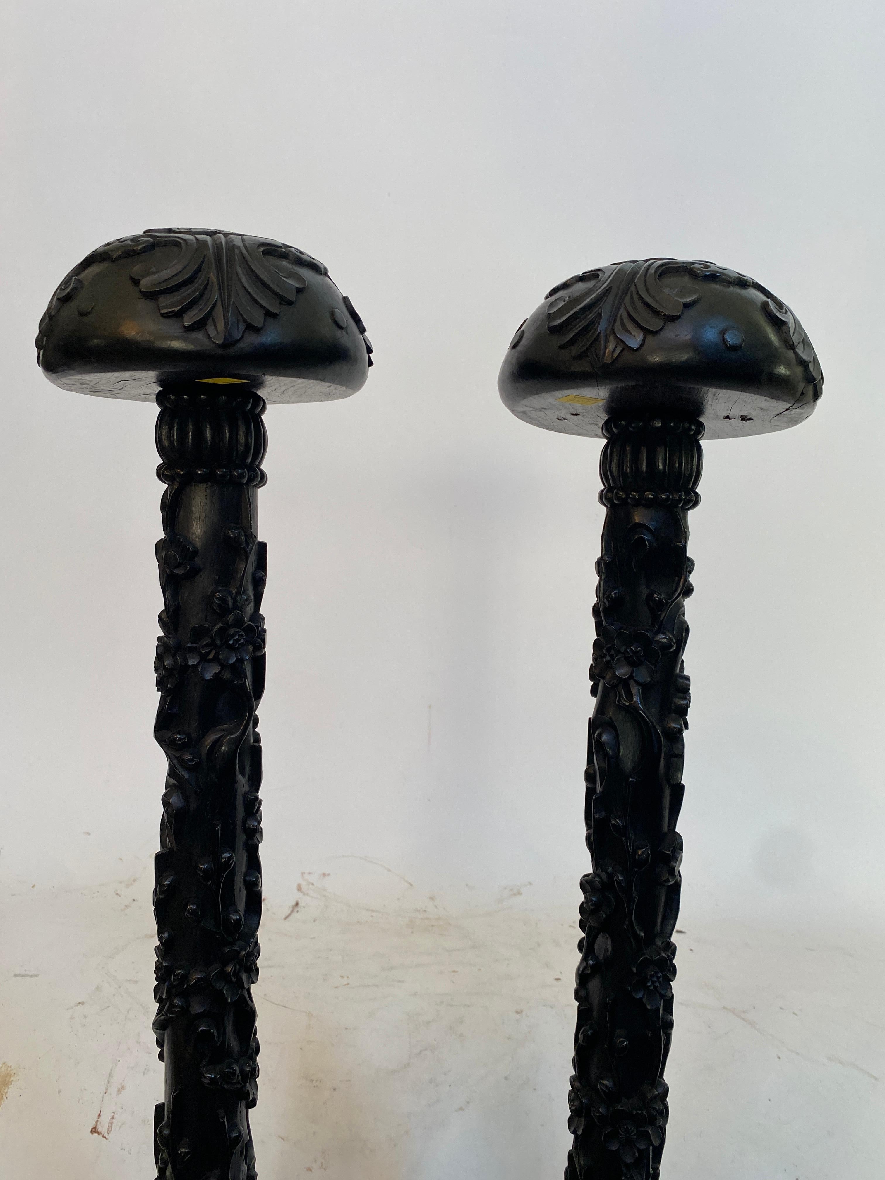 19th Century Unique Chinese Carved Hardwood Flower Tall Stands For Sale 2