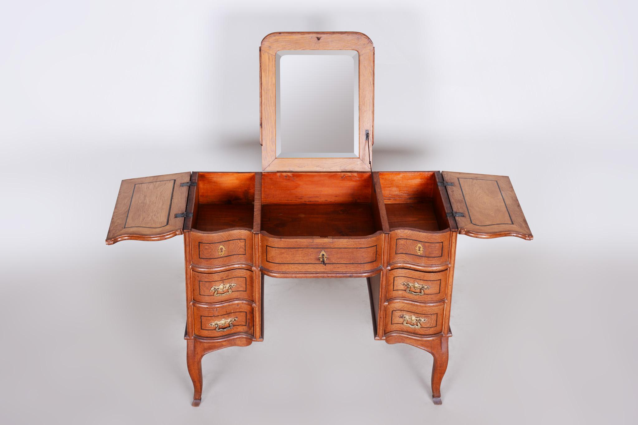 Wood 19th Century Unique Brown Czech Baroque Oak Writing Desk with Mirror, 1820s
