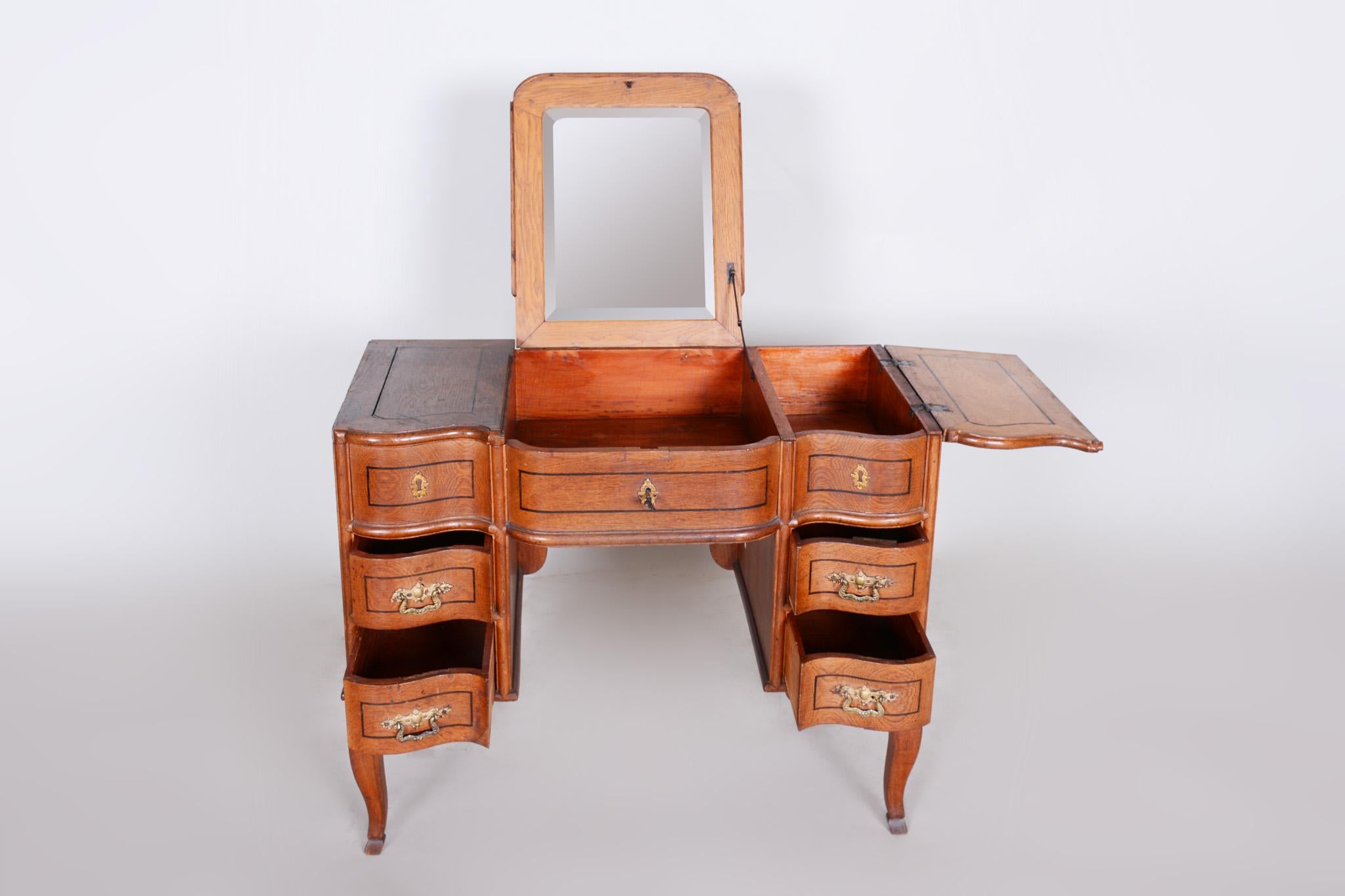 19th Century Unique Brown Czech Baroque Oak Writing Desk with Mirror, 1820s 1