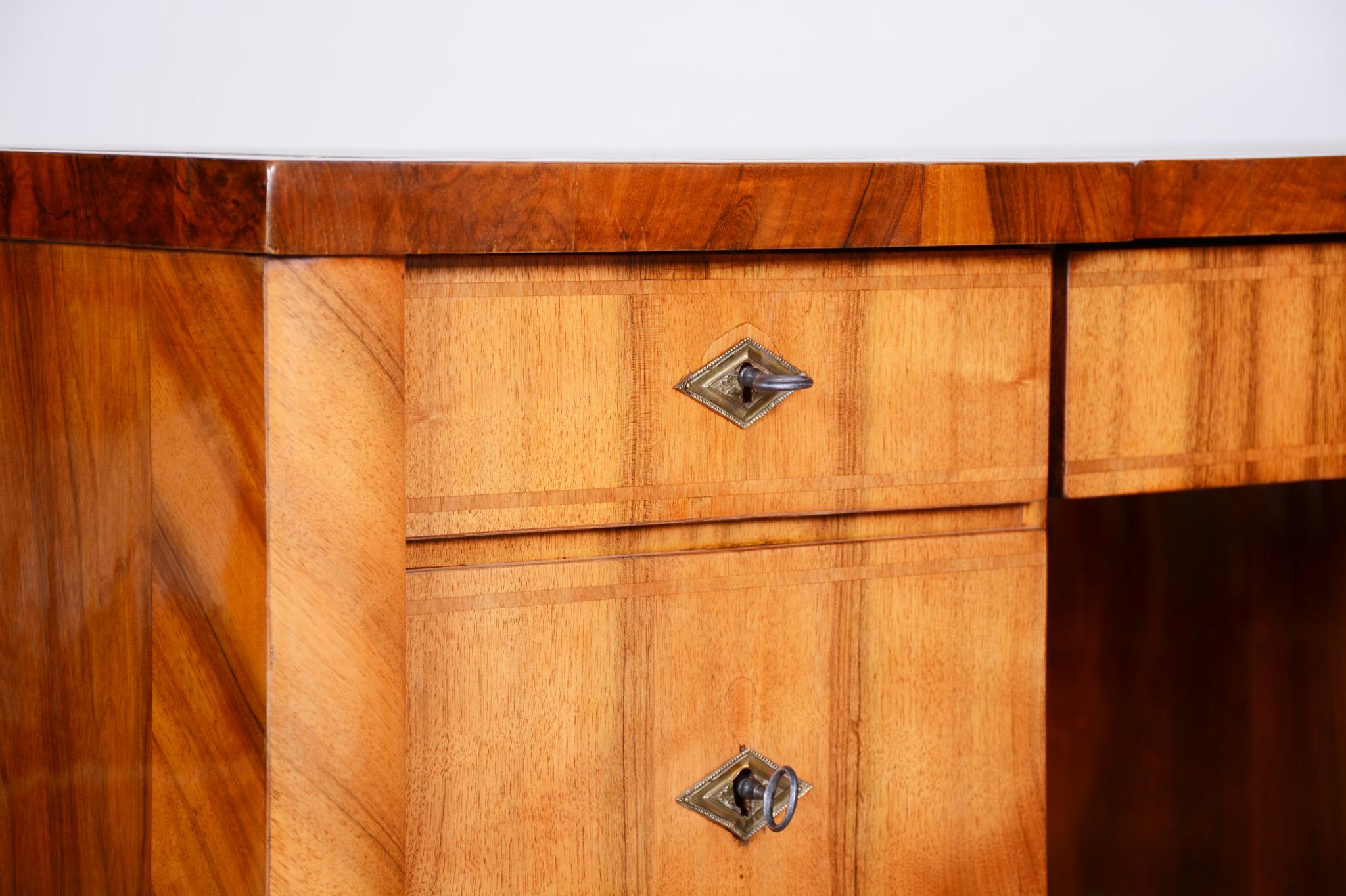 Wood 19th Century Unique Brown Restored Czech Biedermeier Walnut Writing Desk, 1830s