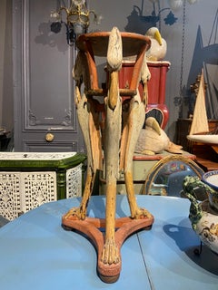 19th Century Unique French Sculptured Hand Painted Wooden Side Table