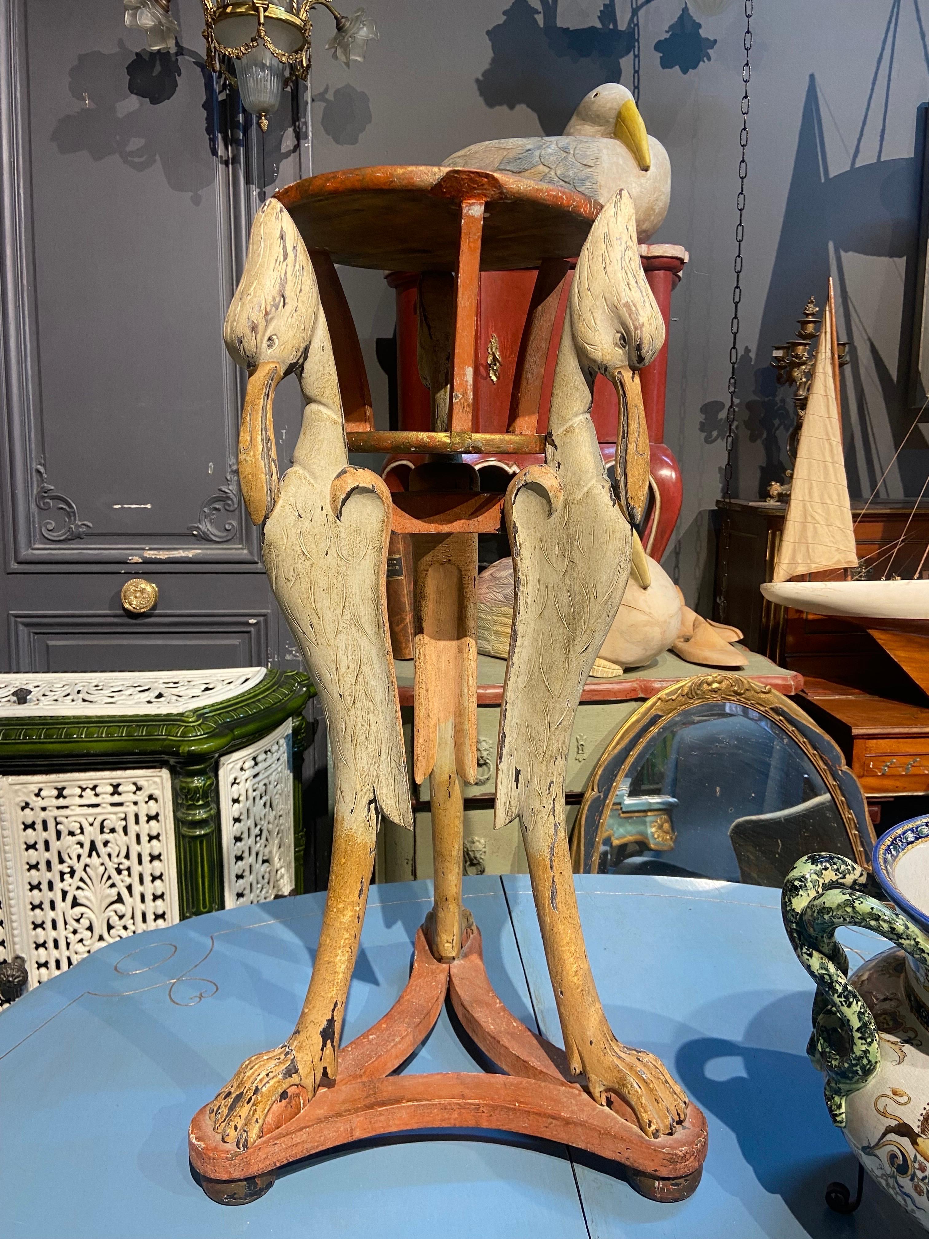 19th Century Unique French Sculptured Hand Painted Wooden Side Table For Sale 4