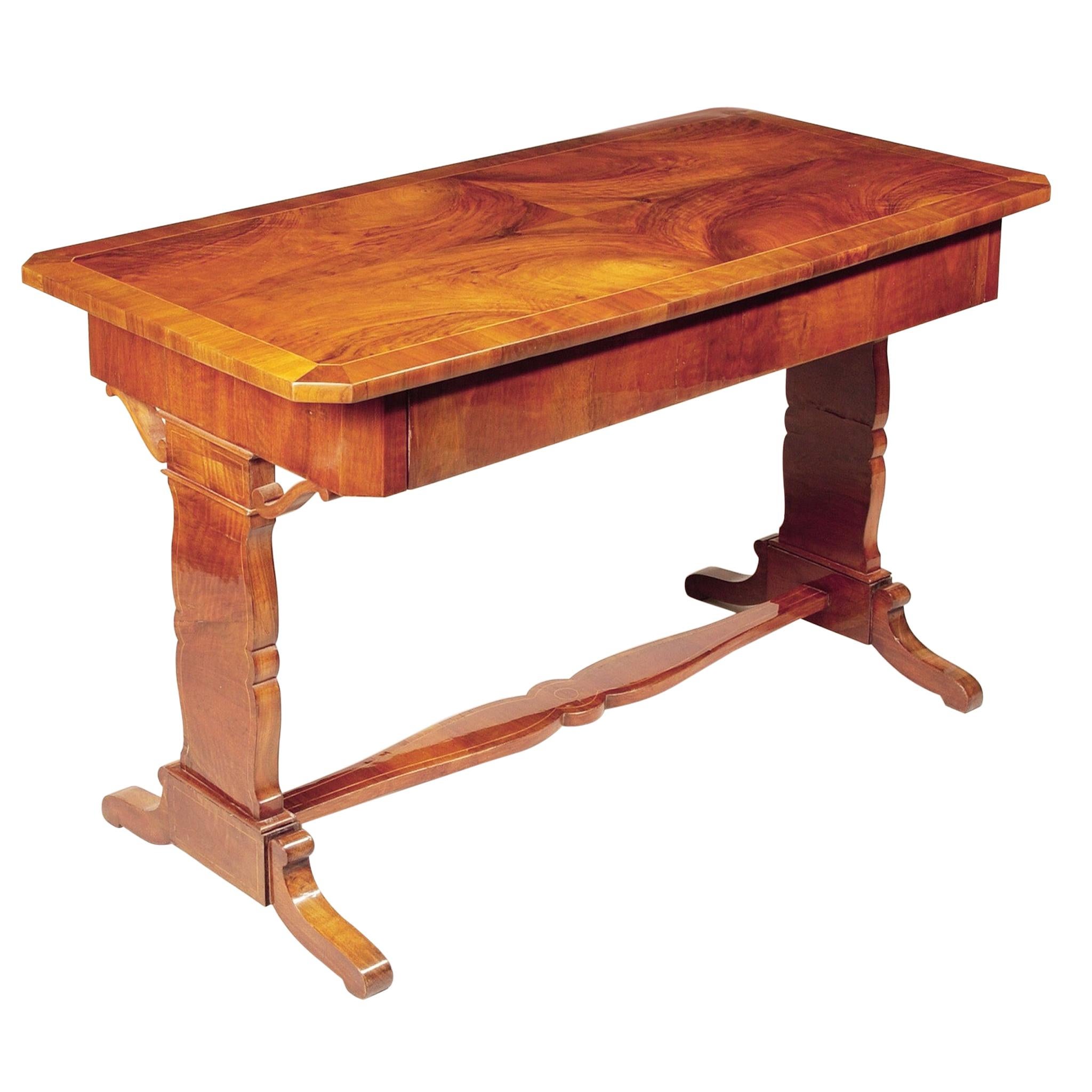 19th Century Unique Restored Czech Biedermeier Walnut Table, 1840s