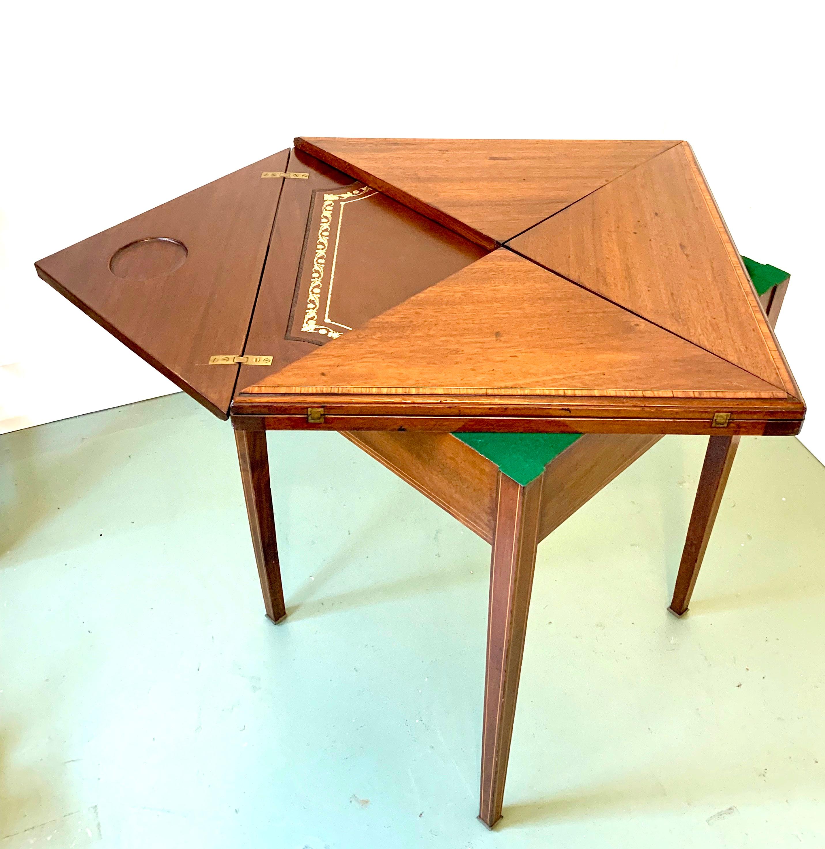 Edwardian 19th Century Unique Wooden Card Table with Envelope Top For Sale