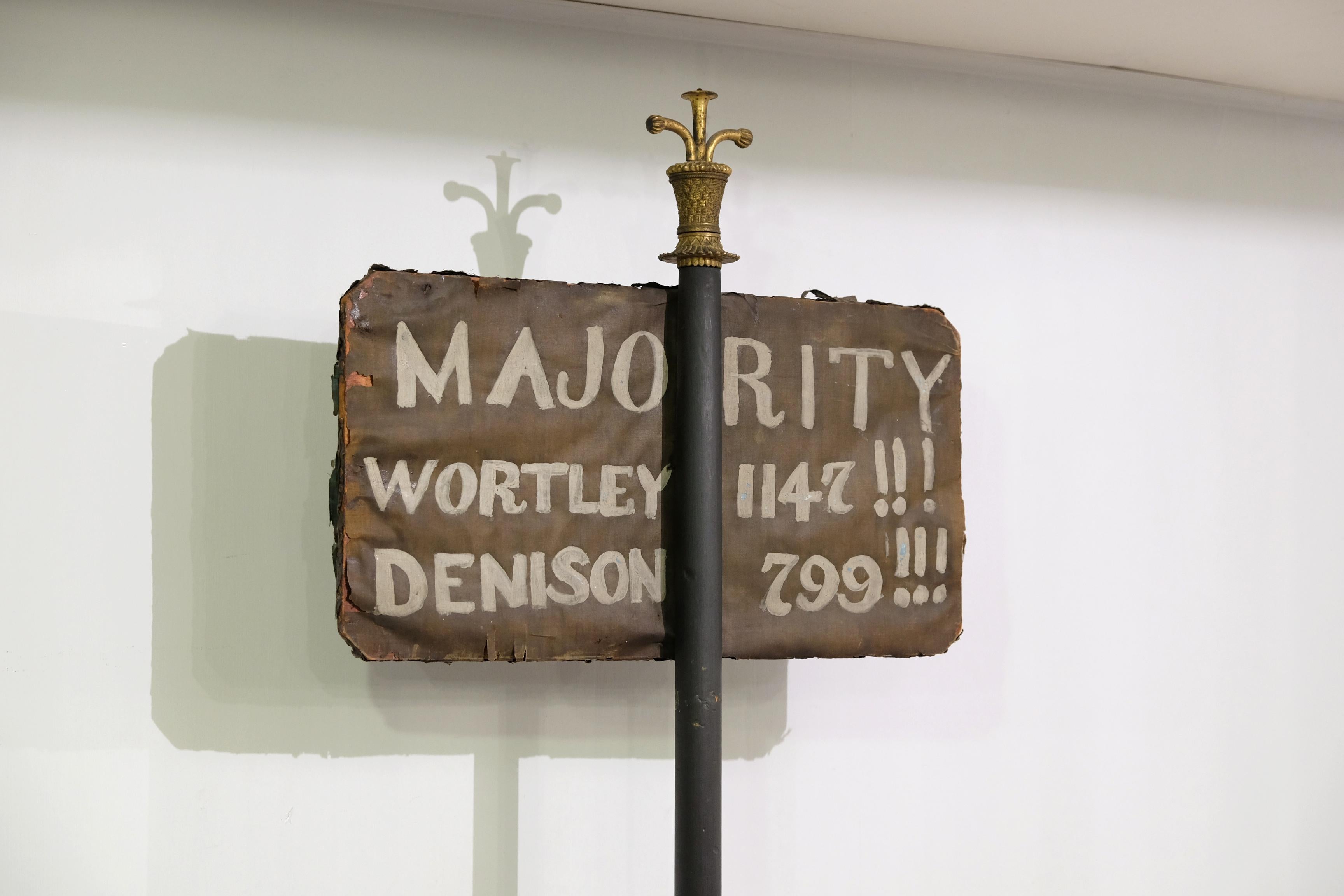 Dating from the 1841 General Election, this sign was used to announce the results of the votes cast for the different candidates. Hon John Stuart Wortley, Edmund Beckett Denison, Viscount Morpeth and Viscount Milton stood for the West Ridings of