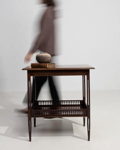 19th Century United Kingdom Rich Walnut Brown Caned-Shelf Walnut Side Table