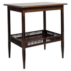 19th Century United Kingdom Rich Walnut Brown Caned-Shelf Walnut Side Table