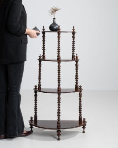 19th Century United Kingdom Rich Walnut Brown Four-Tier Turned Walnut Étagère