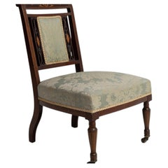 Chaise d'appoint en acajou sculpté, motif floral vert sauge, du XIXe siècle, Royaume-Uni