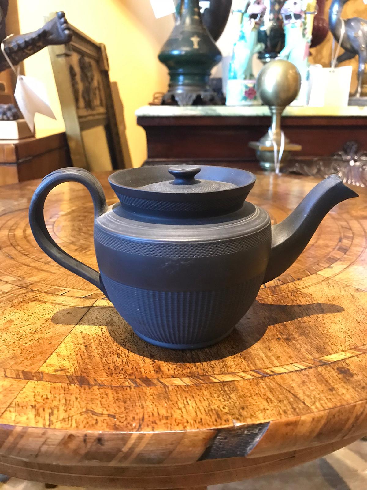 19th century unmarked Wedgwood basalt teapot, rare form.