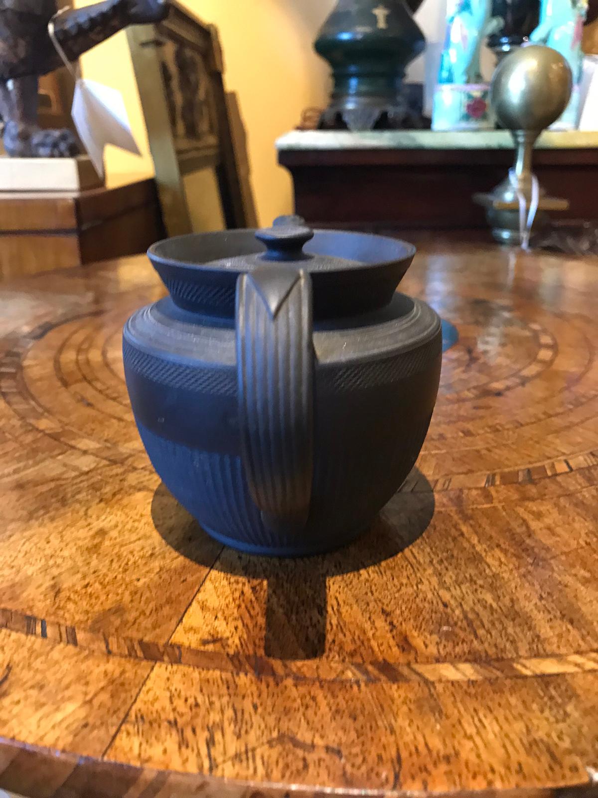 19th Century Unmarked Wedgwood Basalt Teapot, Rare Form In Good Condition For Sale In Atlanta, GA