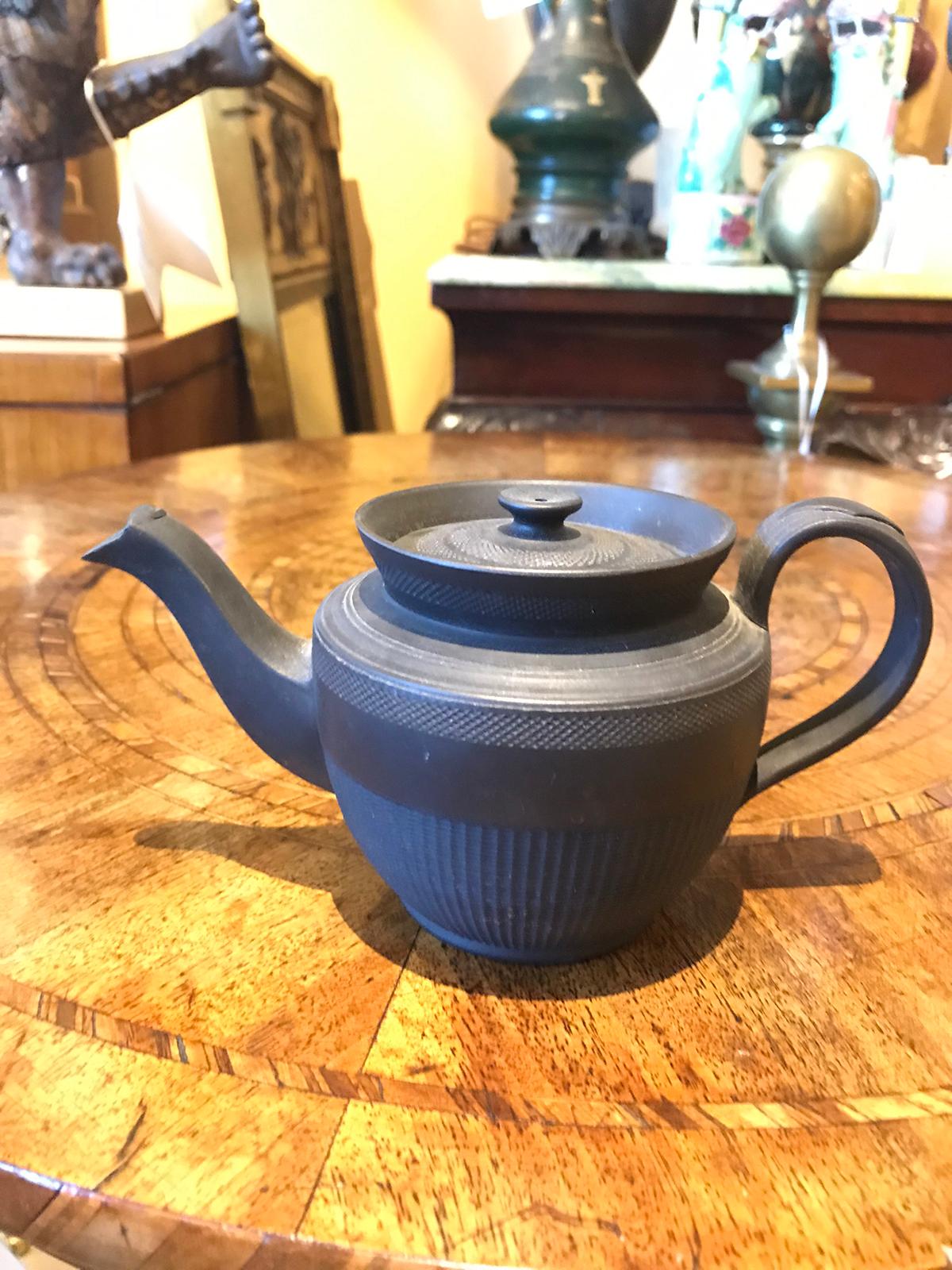 Stone 19th Century Unmarked Wedgwood Basalt Teapot, Rare Form For Sale