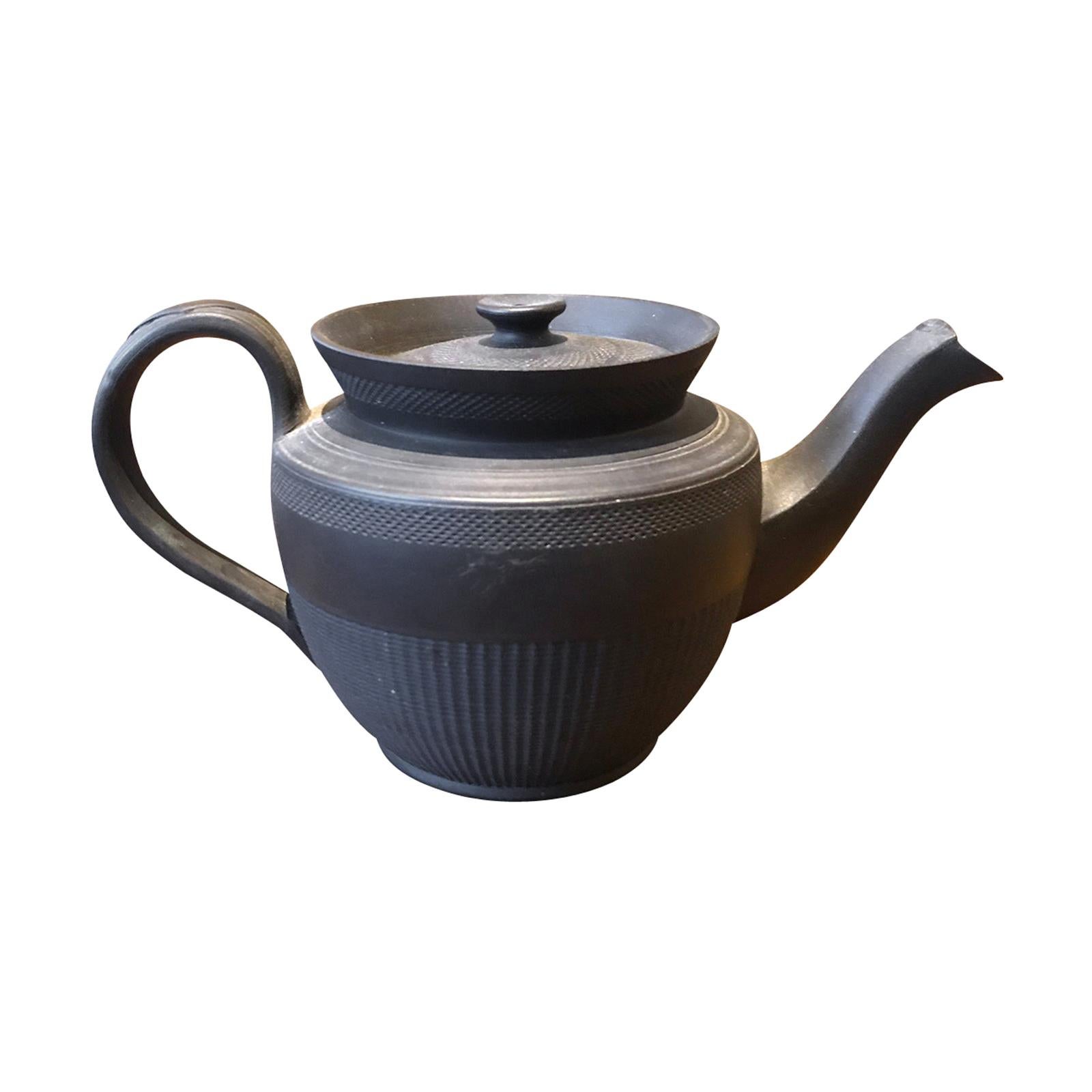 19th Century Unmarked Wedgwood Basalt Teapot, Rare Form For Sale