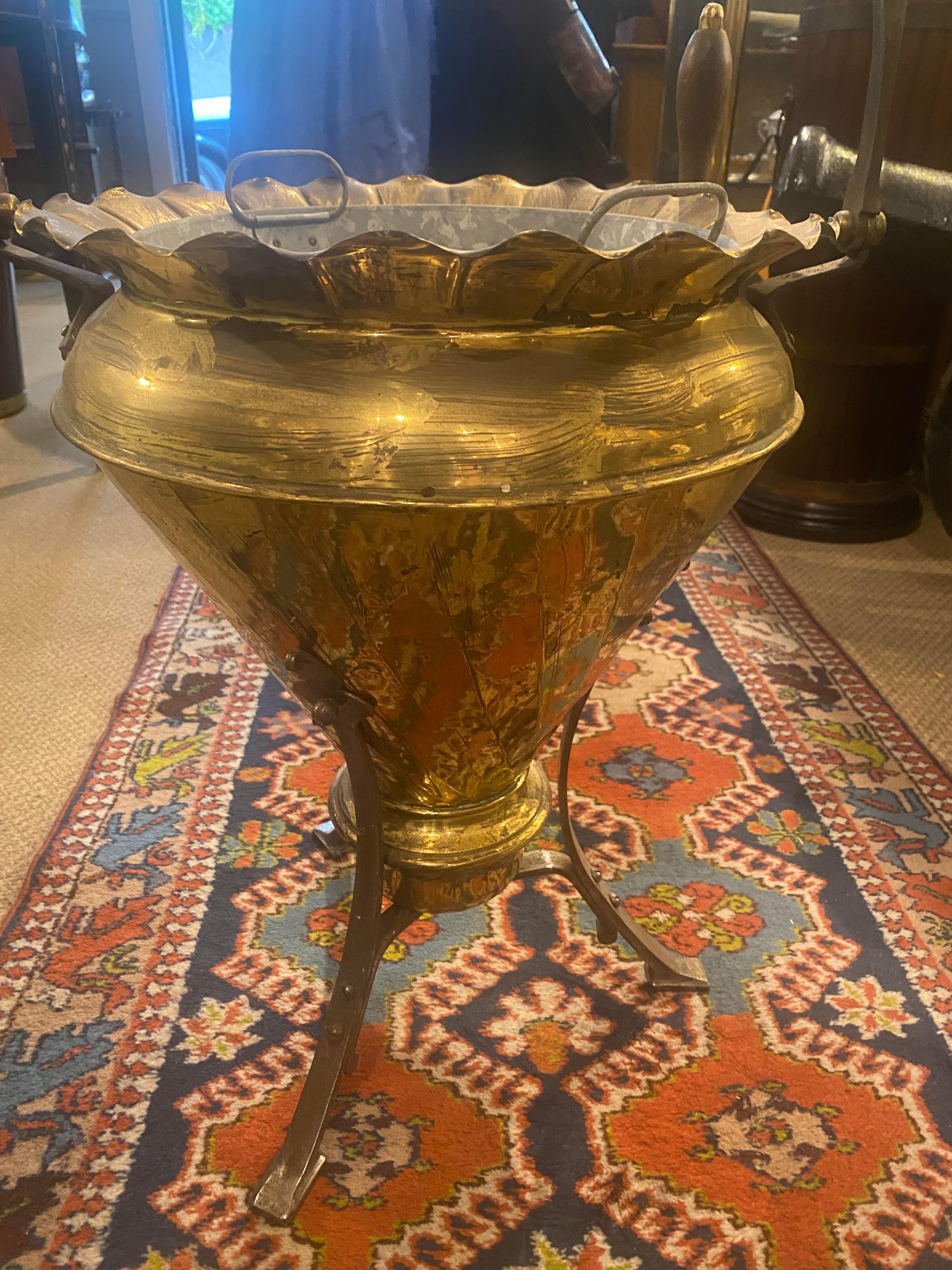 Arts and Crafts 19th Century Unusual Brass Coal Scuttle For Sale