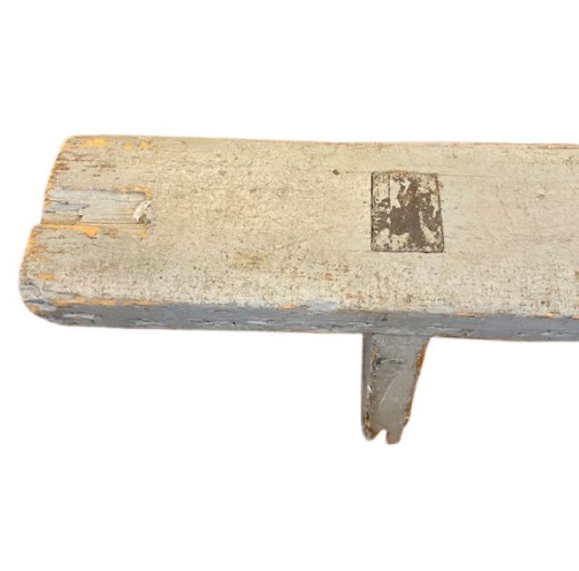 19th Century Unusual Long Cricket Stool, a very early 19th Century or possibly late 18th Century cricket foot stool in original grey paint. This is in an extremely unusual long size, four and a quarter feet long, to be placed in front of a settle