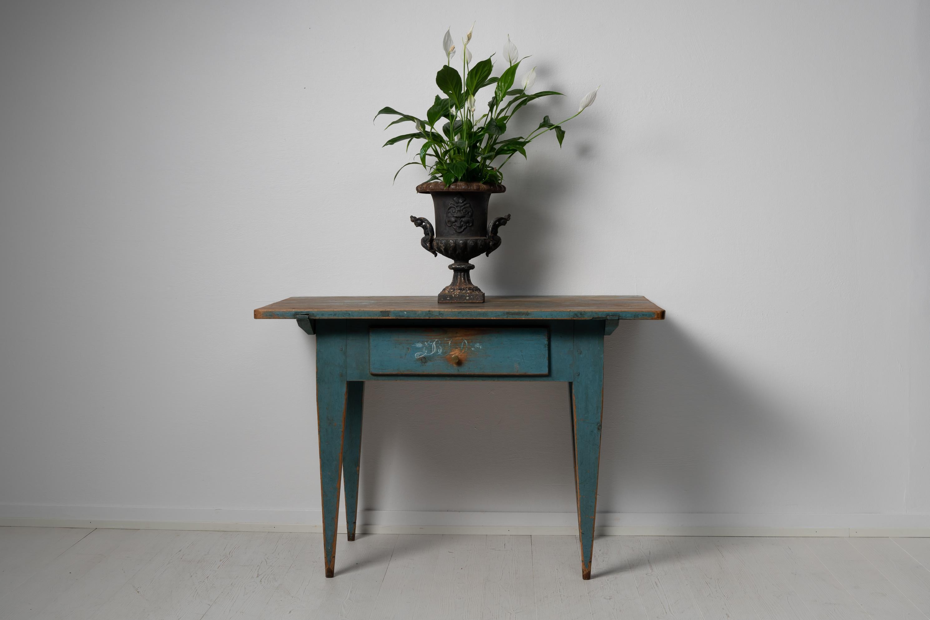 Gustavian 19th Century Unusual Swedish Blue Country Table For Sale