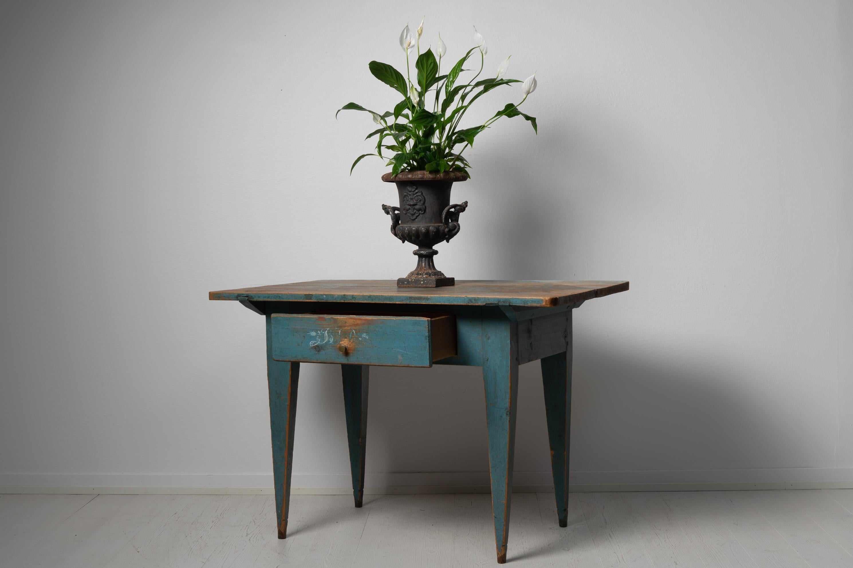 Hand-Crafted 19th Century Unusual Swedish Blue Country Table For Sale