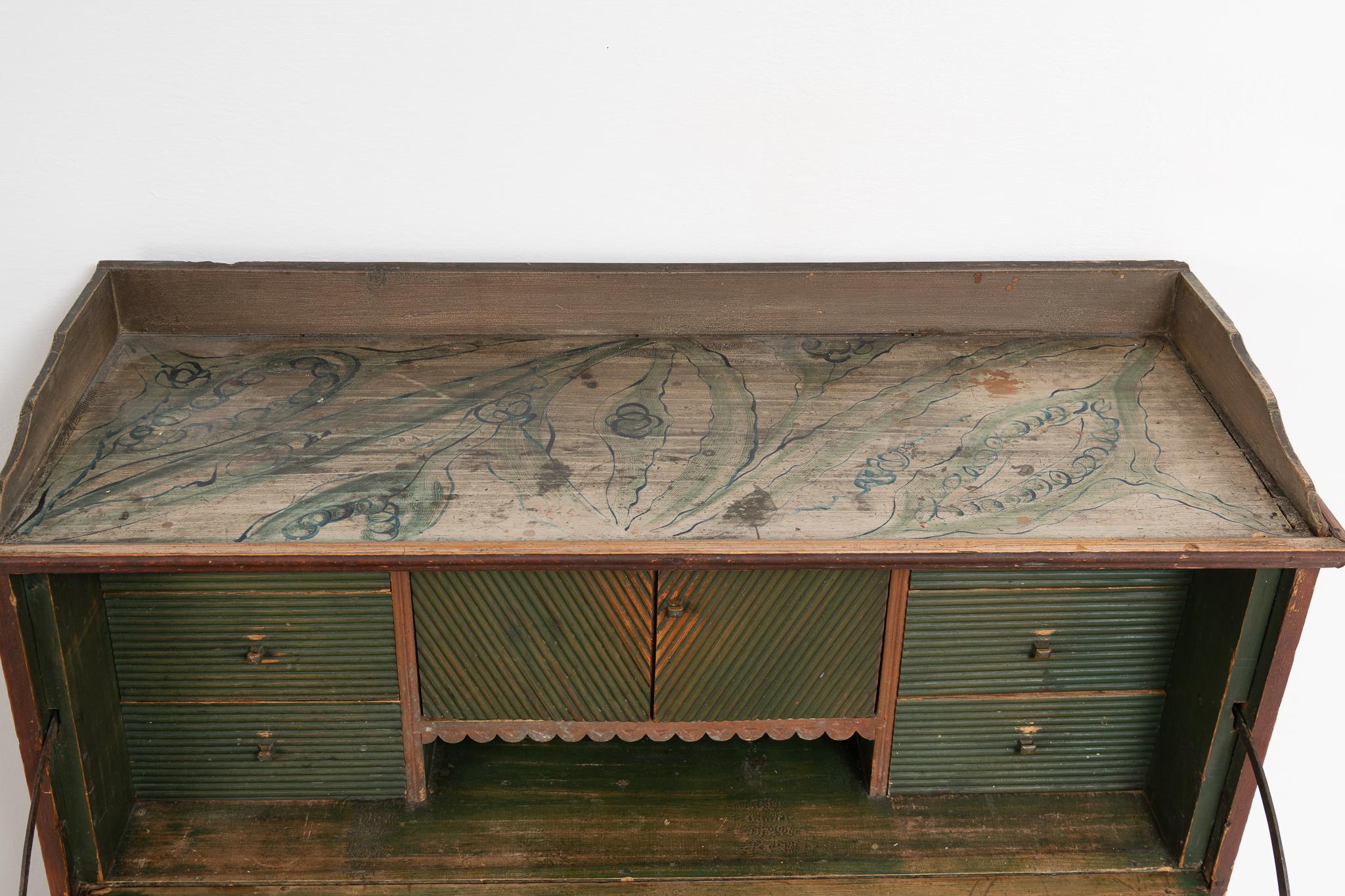 Unusual Swedish Antique Tall Country Secretary Desk in Painted Pine For Sale 4