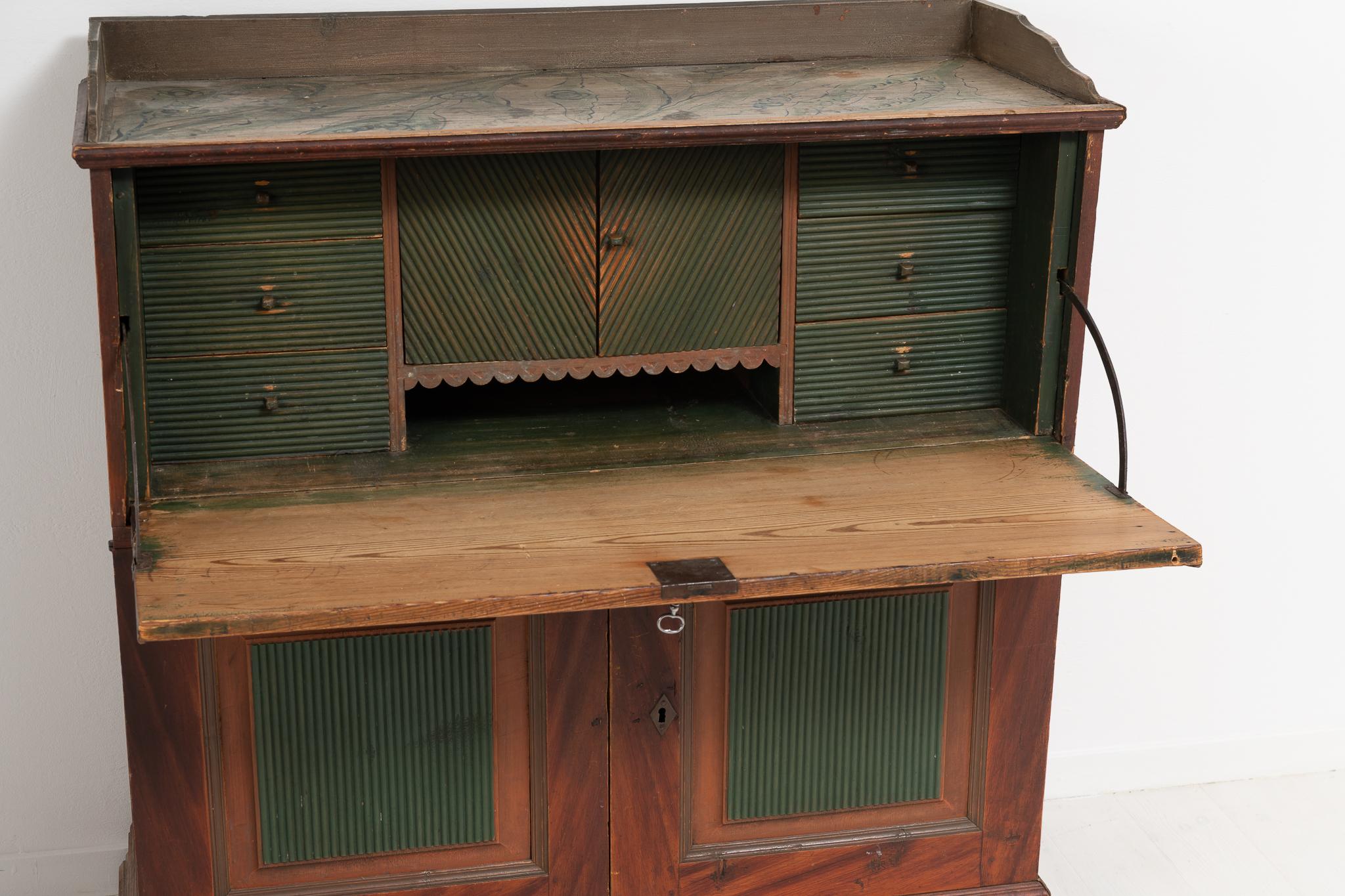 Unusual Swedish Antique Tall Country Secretary Desk in Painted Pine 5