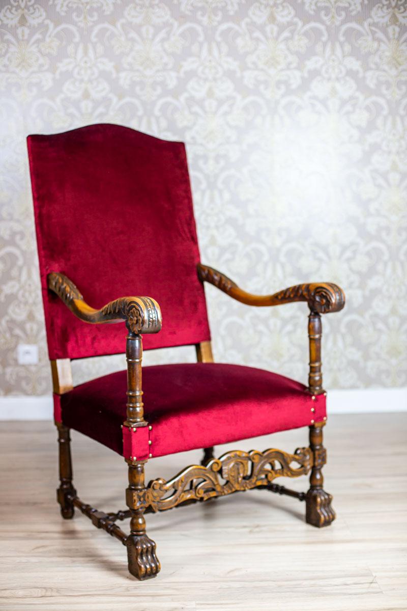 European 19th Century Upholstered, Carved Armchair