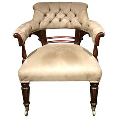 19th Century Upholstered Mahogany Library Chair, England Circa 1840