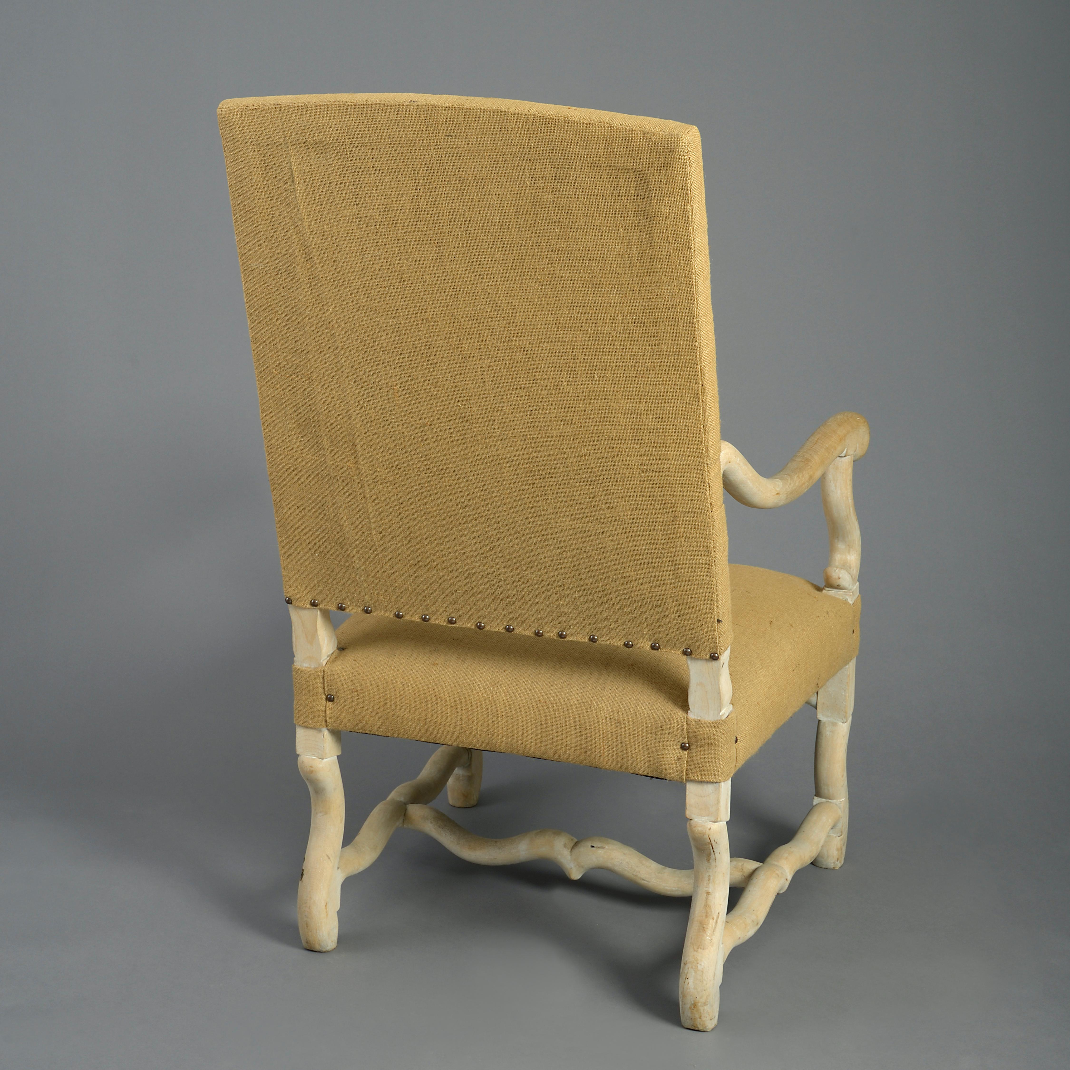 Hand-Carved 19th Century Upholstered Open Armchair in the Baroque Manner