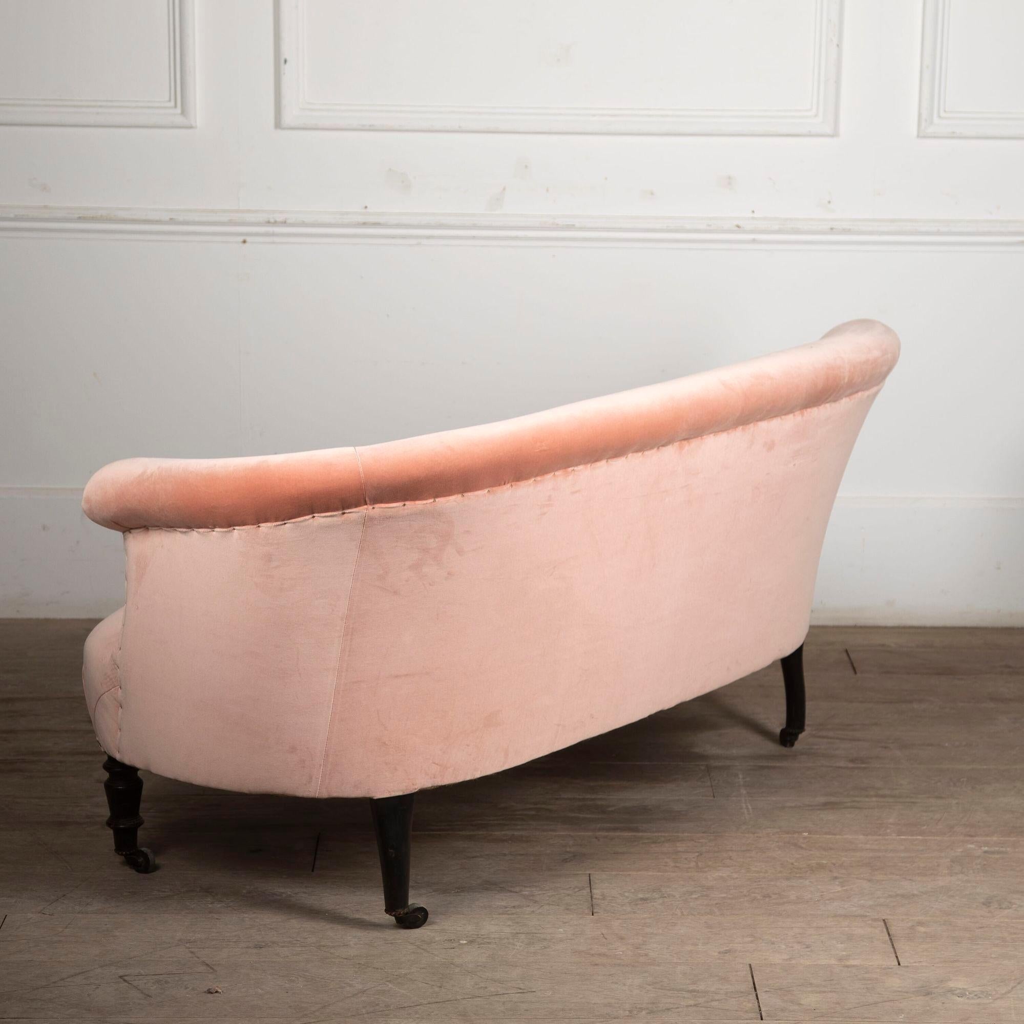 Velvet 19th Century Upholstered Pink Banquette For Sale